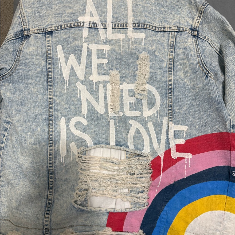 Red and Pink Jean Jacket with Vibrant Design
